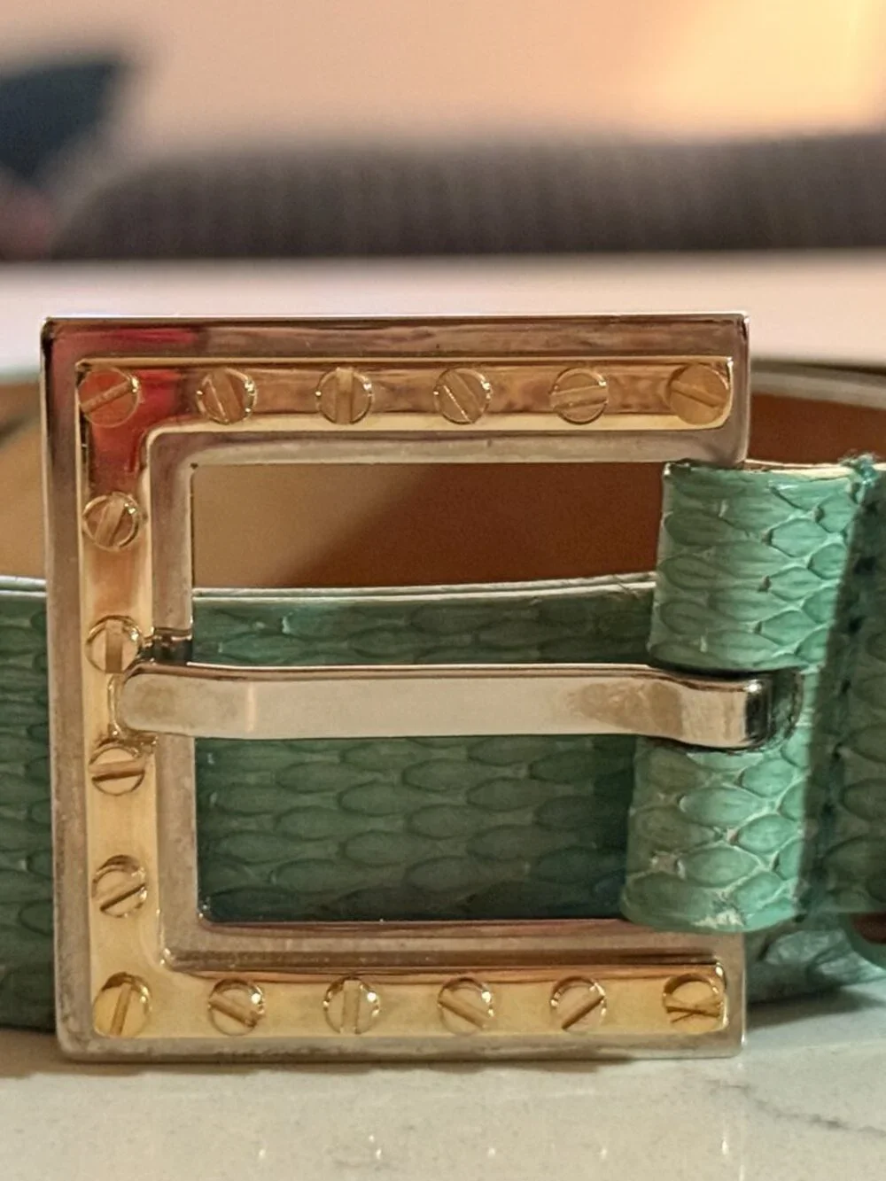 Rare Vintage Dolce & Gabbana Celadon Snakeskin Belt 105/42 + Gold Buckle